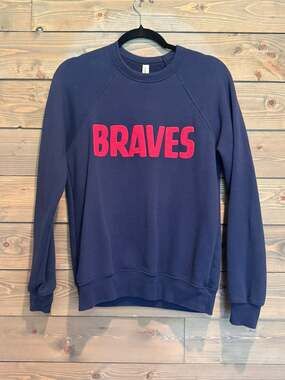Bella + Canvas Navy Blue Braves Fleece Crewneck Sweatshirt Size S